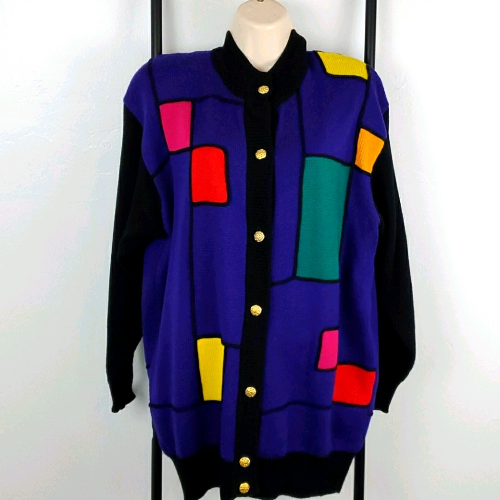 Vintage Suzelle long cardigan multicolor button down knit women’s size M